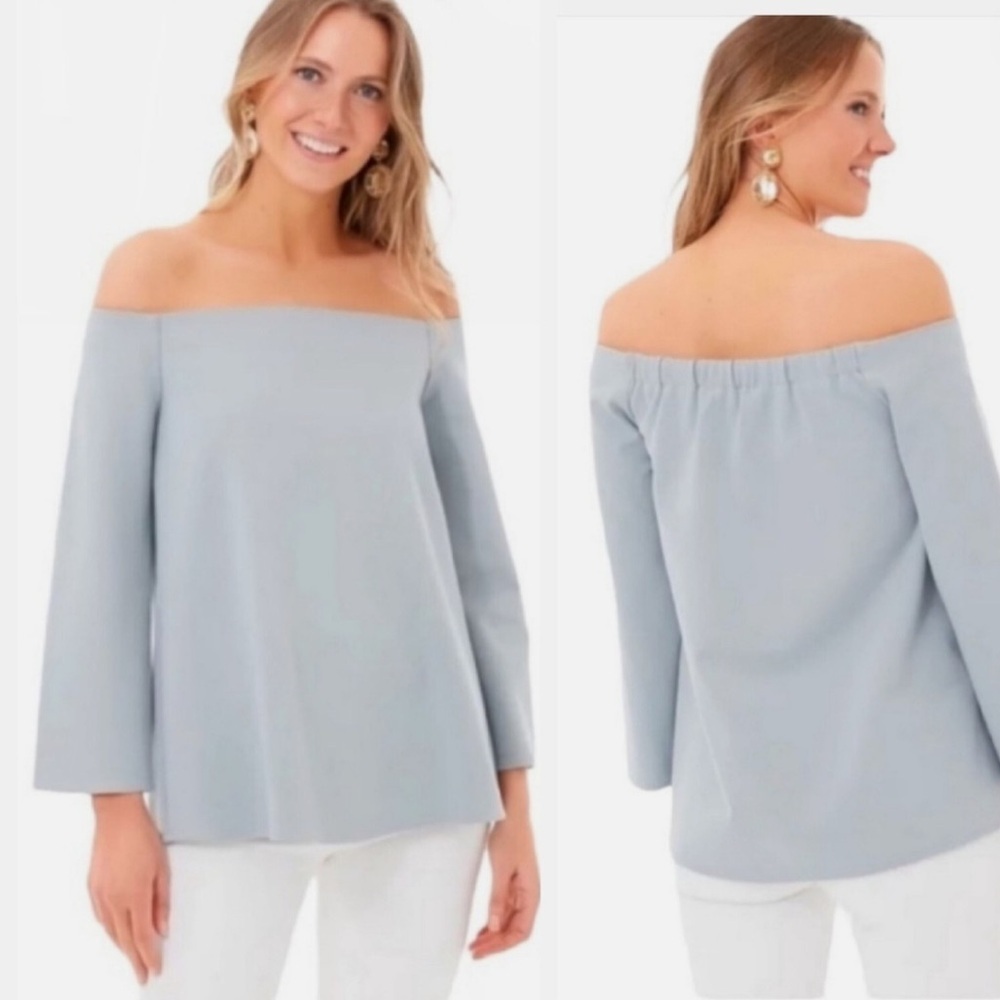 Tuckernuck Miranda Off the Shoulder Blouse Long Sleeve Top French Blue size